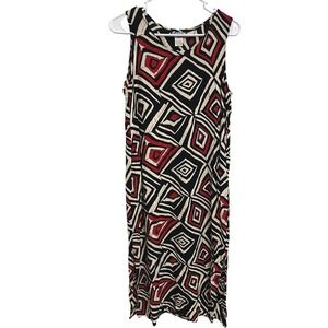 Vintage‎ 90s Caribou Geometric Abstract Artsy Midi Dress Black Red Sleeveless M